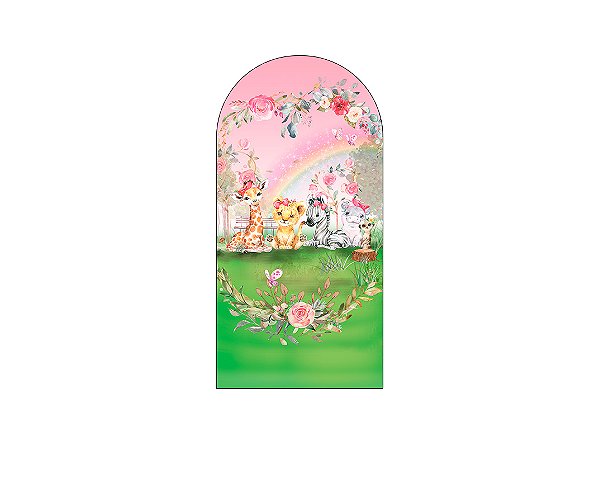 Painel De Festa Romano 1,00x2,00- Safari Rosa Aquarela 032