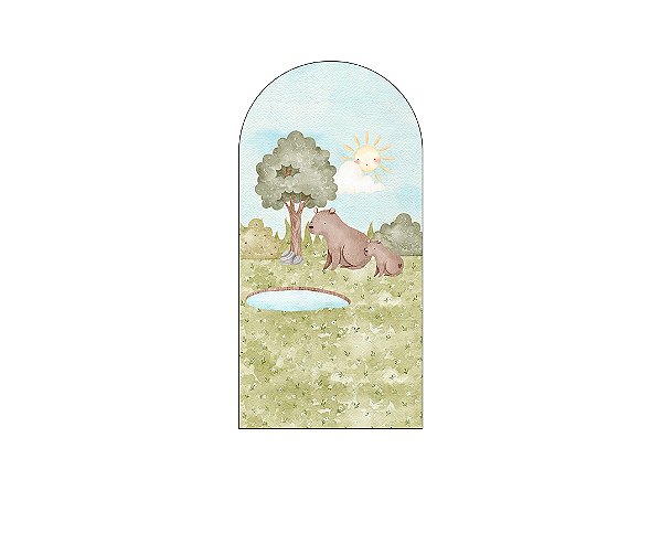 Painel De Festa Romano 1,00x2,00- Safari Capivara Aquarela 044