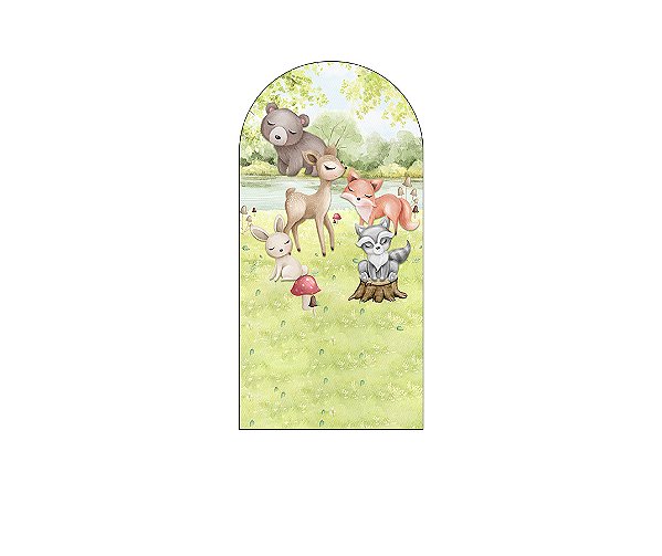Painel De Festa Romano 1,00x2,00- Animais Bosque Aquarela 051