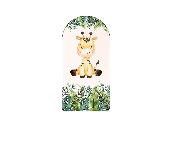 Painel De Festa Romano 1,00x2,00- Safari Girafinha com Folhas 058