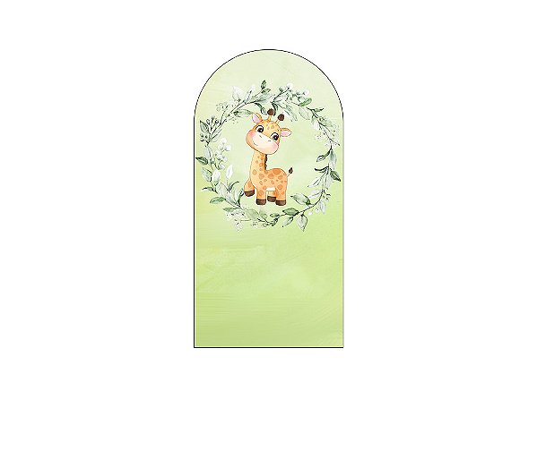 Painel De Festa Romano 1,00x2,00- Safari Girafinha Frame Folhas Verde 061