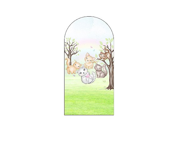 Painel De Festa Romano 1,00x2,00- Gatinhos no Jardim Aquarela 062