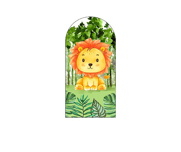 Painel De Festa Romano 1,00x2,00- Safari Leão Folhagens 070