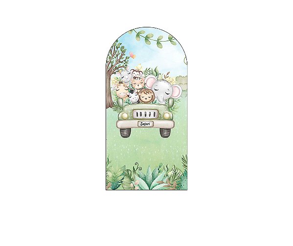 Painel De Festa Romano 1,00x2,00- Safari Folhas Aquarela 078