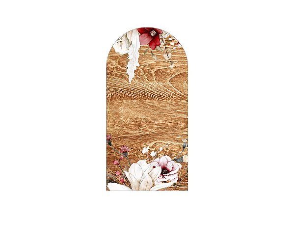 Painel De Festa Romano 1,00x2,00- Noivado Efeito Madeira com Flores 021
