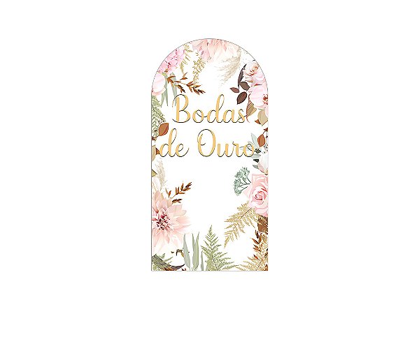 Painel De Festa Romano 1,00x2,00- Bodas de Ouro Floral 031