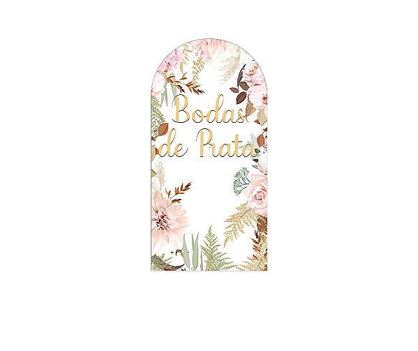 Painel De Festa Romano 1,00x2,00- Bodas de Prata Floral 034