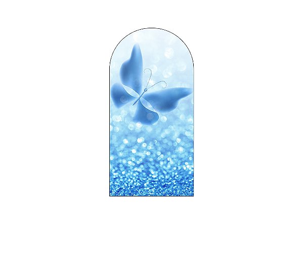 Painel De Festa Romano 1,00x2,00- Borboleta Azul Efeito Glitter 001