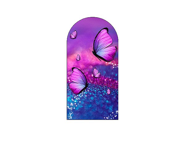 Painel De Festa Romano 1,00x2,00- Borboletas Azul e Rosa Efeito Glitter 005