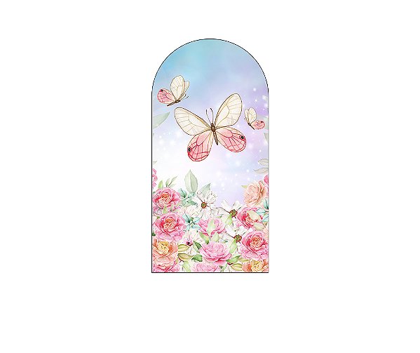 Painel De Festa Romano 1,00x2,00- Borboletas Bege e Rosa Candy 007
