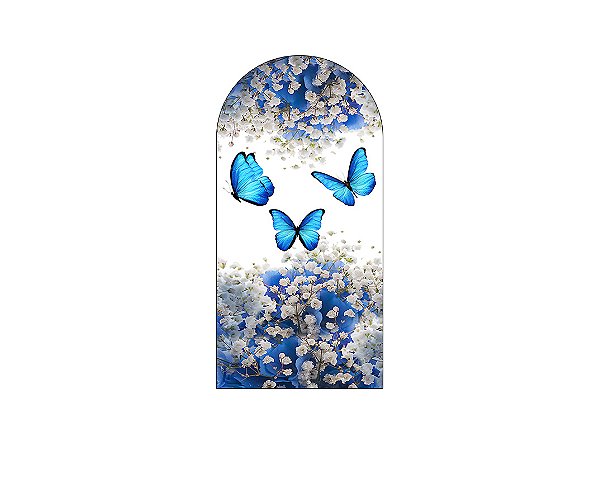 Painel De Festa Romano 1,00x2,00- Borboletas Azuis Floral 009