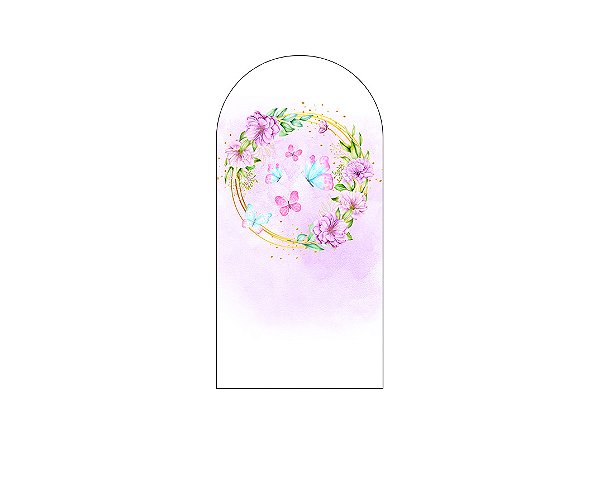 Painel De Festa Romano 1,00x2,00- Borboletas Frame Floral Lilás 018