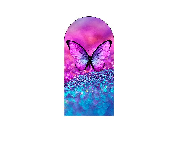Painel De Festa Romano 1,00x2,00- Borboletas Azul e Rosa Efeito Brilhos 026
