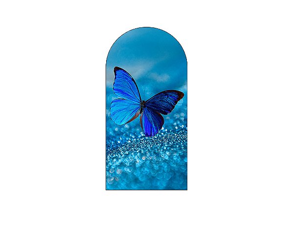 Painel De Festa Romano 1,00x2,00- Borboletas Azul Efeito Brilhos 027
