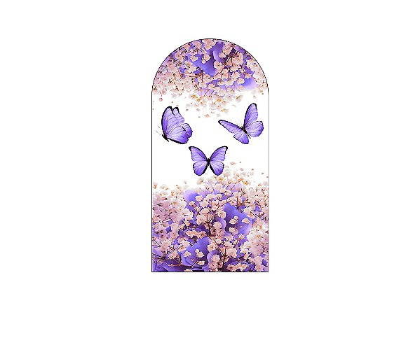 Painel De Festa Romano 1,00x2,00- Borboletas Lilás Floral 032