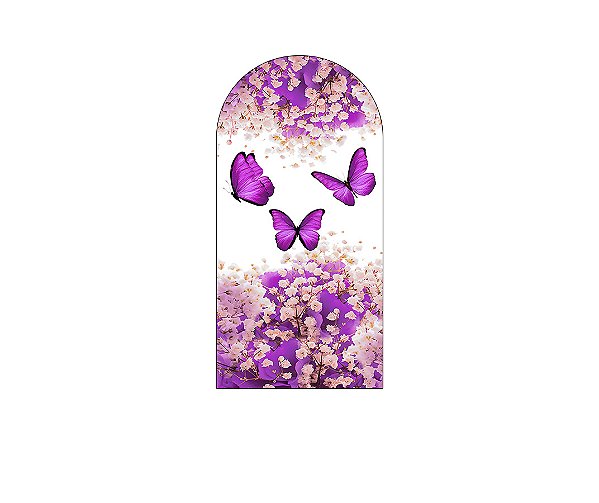 Painel De Festa Romano 1,00x2,00- Borboletas Roxo Floral 038