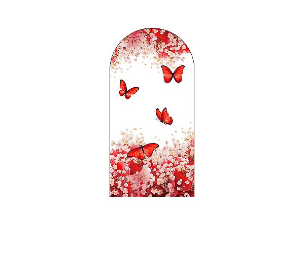 Painel De Festa Romano 1,00x2,00- Borboletas Floral Vermelha 041