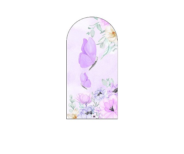 Painel De Festa Romano 1,00x2,00- Borboleta Lilás no Campo Floral 049