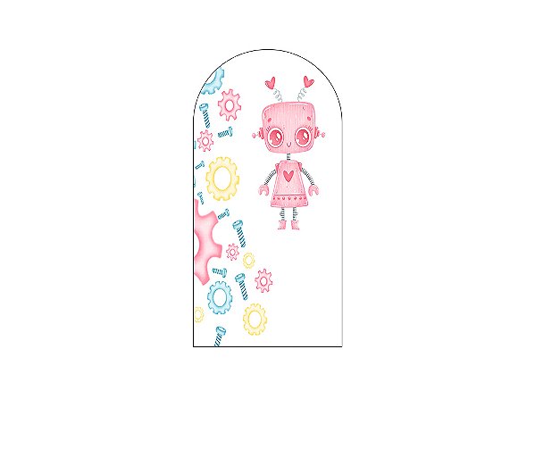 Painel De Festa Romano 1,00x2,00- Robô Cute Rosa 014