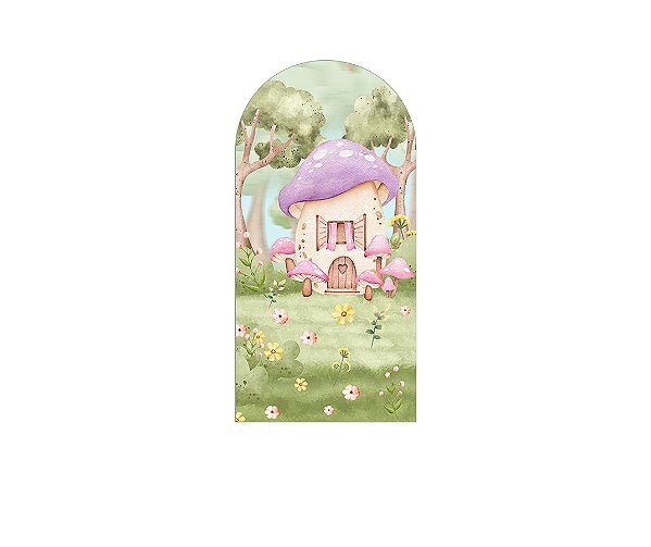 Painel De Festa Romano 1,00x2,00- Bosque Aquarela com Cogumelos 014