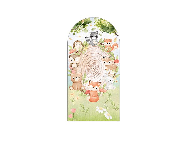 Painel De Festa Romano 1,00x2,00- Bosque Aquarela Animais Cute 015