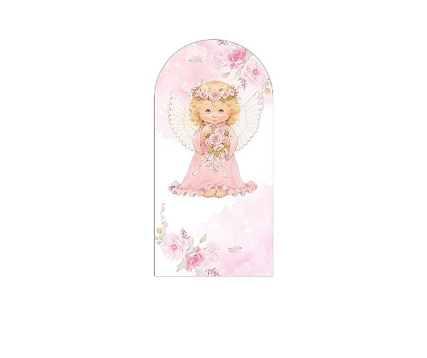 Painel De Festa Romano 1,00x2,00- Batizado Anjinha Rosa Floral 012