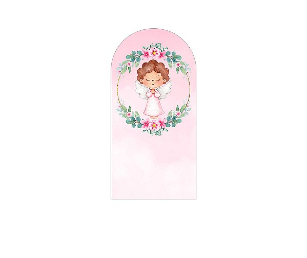 Painel De Festa Romano 1,00x2,00- Batizado Anjinha Frame Floral 030