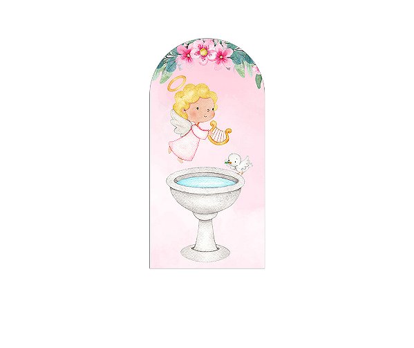 Painel De Festa Romano 1,00x2,00- Batizado Anja Cute Rosa 034