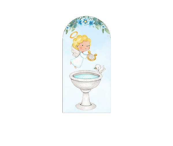 Painel De Festa Romano 1,00x2,00- Batizado Anjinho Azul 042