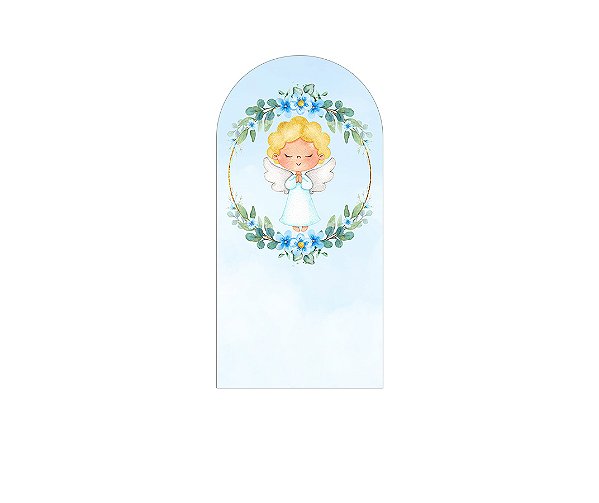 Painel De Festa Romano 1,00x2,00- Batizado Anjinho Azul Frame Folhagens 042