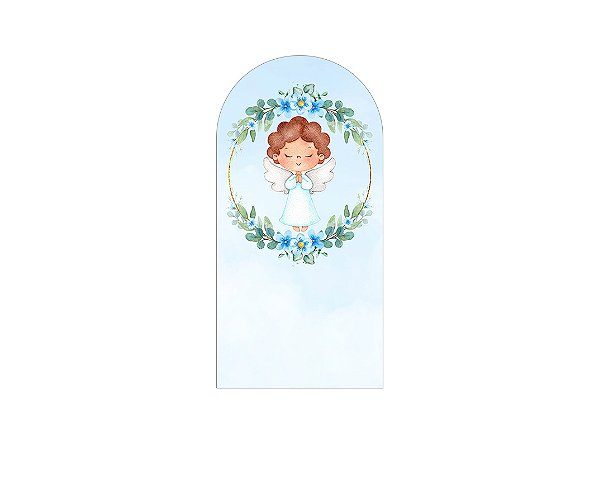 Painel De Festa Romano 1,00x2,00- Batizado Anjinho Frame Folhas 045