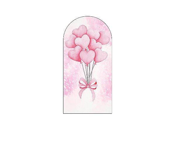 Painel De Festa Romano 1,00x2,00- Chá de Bebê Balões de Coração Rosa 030