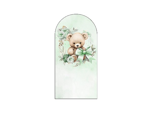 Painel De Festa Romano 1,00x2,00- Ursinho Verde com Flores e Laço 100