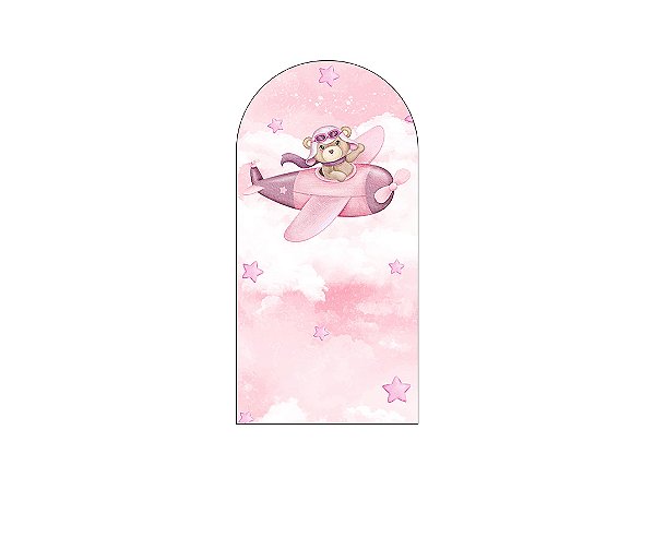 Painel De Festa Romano 1,00x2,00- Ursinha Aviadora Rosa 108