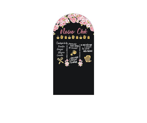 Painel De Festa Romano 1,00x2,00- Chá de Cozinha Rosa e Dourado 008