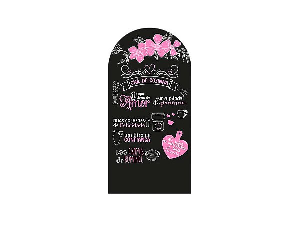 Painel De Festa Romano 1,00x2,00- Chá Bar Preto e Rosa 016