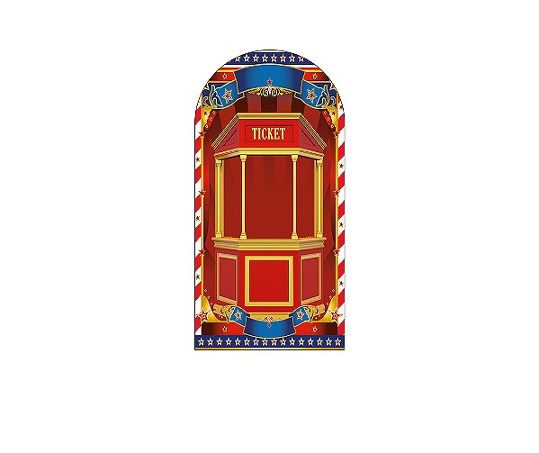 Painel De Festa Romano 1,00x2,00- Circo Bilheteria Vermelho e Dourado 016