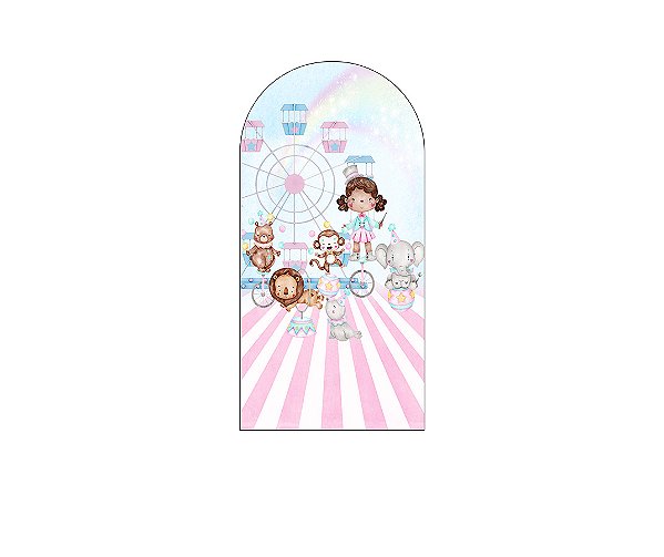 Painel De Festa Romano 1,00x2,00- Mágica Cute Circo Rosa 036