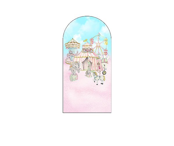 Painel De Festa Romano 1,00x2,00- Circo Azul e Rosa Suave 043