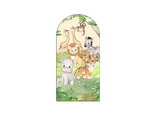 Painel Romano Veste Fácil 1,00x2,00 - Animais Safari Bege com Verde 074