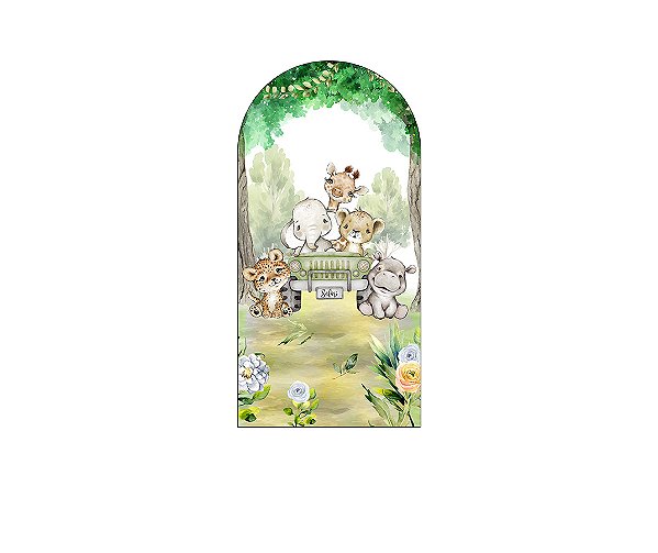 Painel Romano Veste Fácil 1,00x2,00 - Safari Animais Carro Verde 080