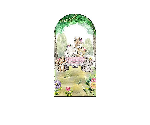 Painel Romano Veste Fácil 1,00x2,00 - Safari Animais Carro Rosa 081