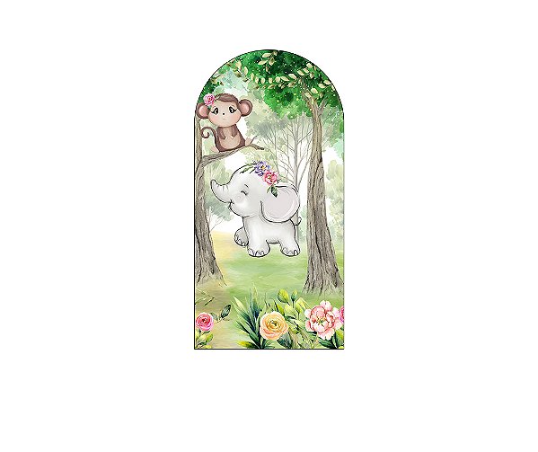 Painel Romano Veste Fácil 1,00x2,00 - Safari Macaco e Elefantinho 082