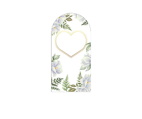 Painel Romano Veste Fácil 1,00x2,00 - Noivado Flores Brancas e Folhagens 017