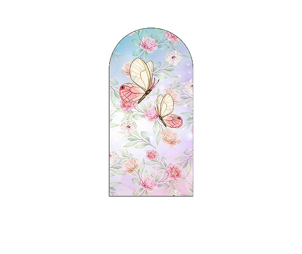 Painel Romano Veste Fácil 1,00x2,00 - Borboleta Bege e Rosa 002