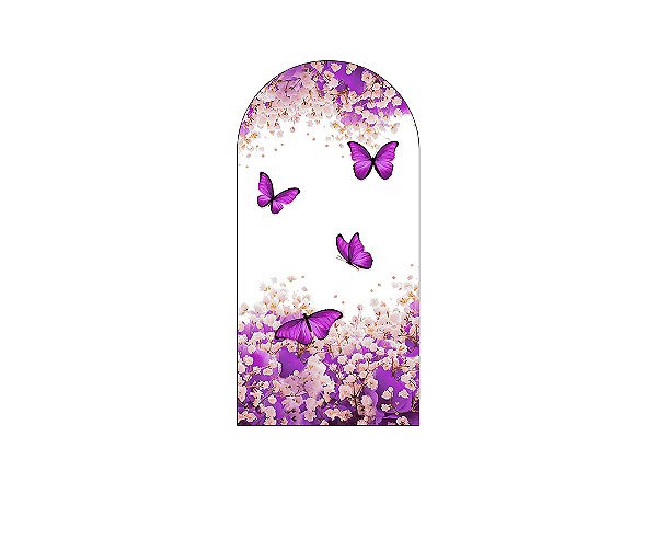Painel Romano Veste Fácil 1,00x2,00 - Borboletas Floral Roxa 037