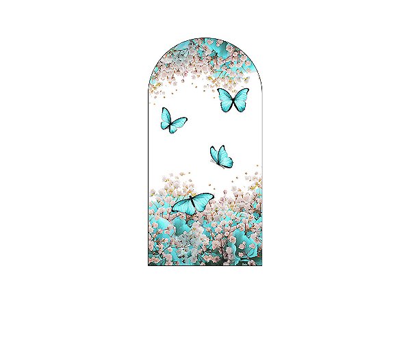 Painel Romano Veste Fácil 1,00x2,00 - Borboletas Azul Esverdeado Floral 039