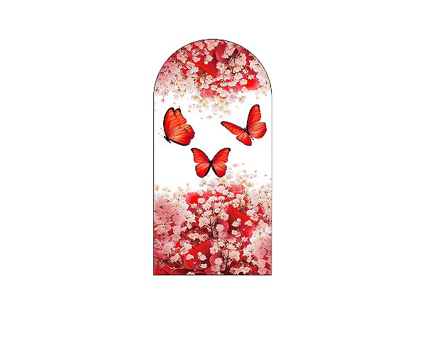 Painel Romano Veste Fácil 1,00x2,00 - Borboletas Vermelha Floral 042