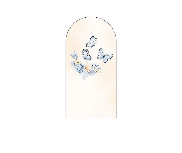 Painel Romano Veste Fácil 1,00x2,00 - Borboletas Flores Azul Fundo Bege 052