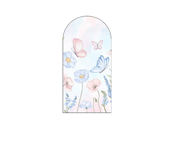 Painel Romano Veste Fácil 1,00x2,00 - Borboletas Azul e Rosa Aquarela 054